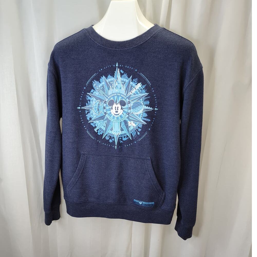 Disney Parks Navy Textured Sweatshirt with Mickey and Parks Medallion, S